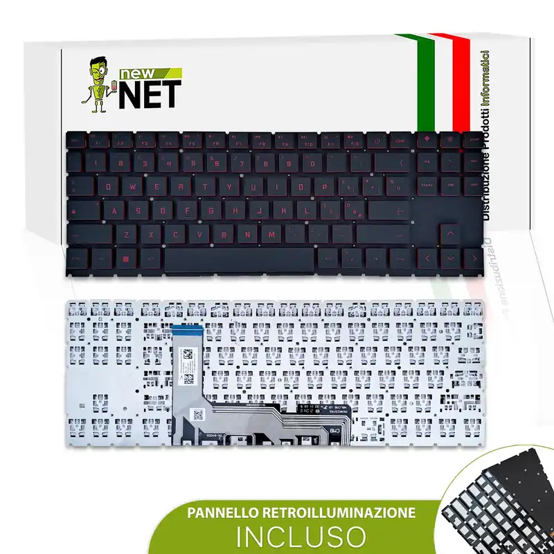 Tastiera per HP OMEN 15-en, 15-ek – senza frame, retroilluminata, rossa