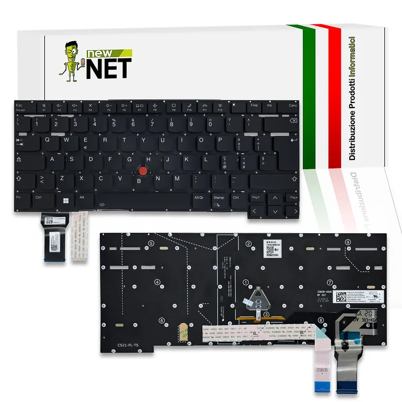 Tastiera per Lenovo ThinkPad T14s Gen 2, senza frame, trackpoint, retroilluminata