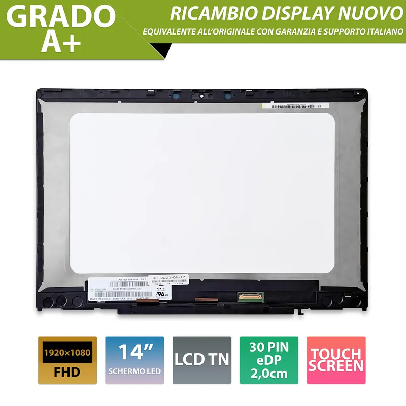 Display LCD TN con Frame touchscreen per HP Pavilion x360 14-cd, 14-dd, 14T-cd, 14.0″ pollici, 30 Pin eDP, 1920×1080 FHD