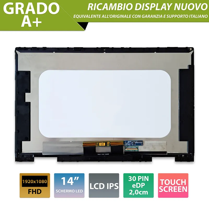 Display touchscreen per HP Pavilion X360 14-DY, LCD IPS 14.0 pollici 30 Pin eDP, 1920×1080 FHD
