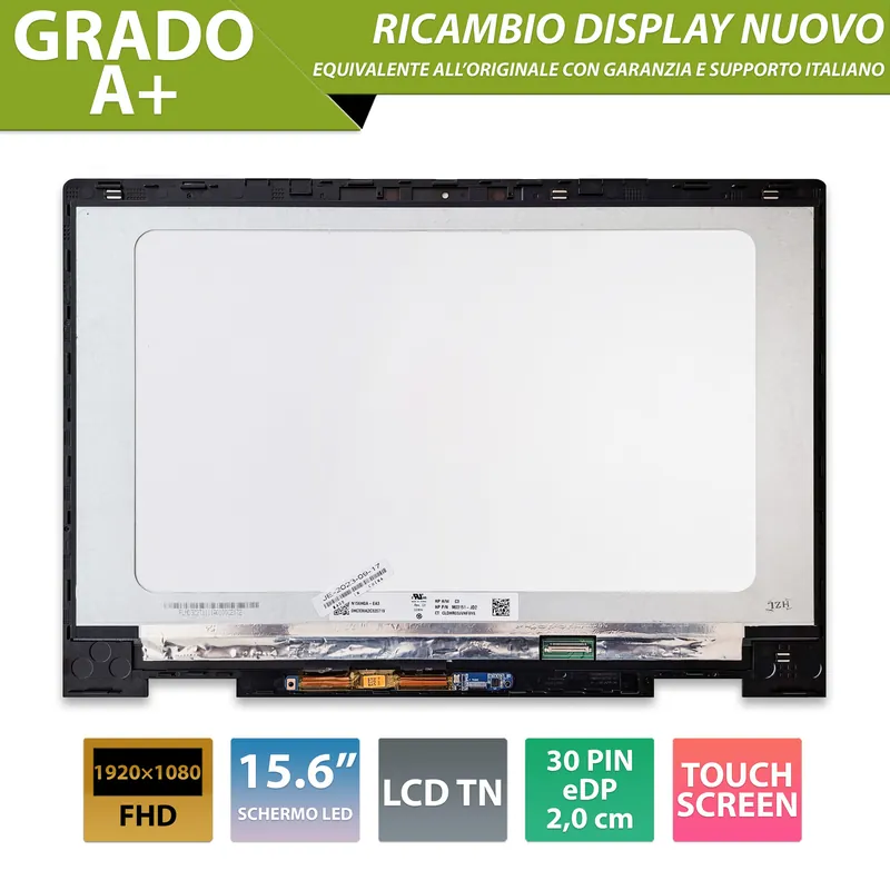 Display touchscreen 925736-001 per HP Envy x360, LCD TN 15.6 pollici 30 Pin eDP, 1920×1080 FHD