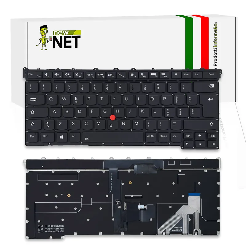 Tastiera per Lenovo ThinkPad X1 Carbon Gen 3 – senza frame, retroilluminata, con trackpoint, nera