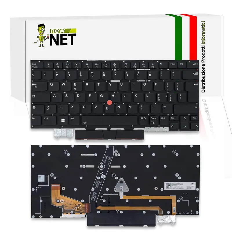 Tastiera per Lenovo ThinkPad X1 Carbon Gen 9, 10, 11 – senza frame, retroilluminata, con trackpoint, nera