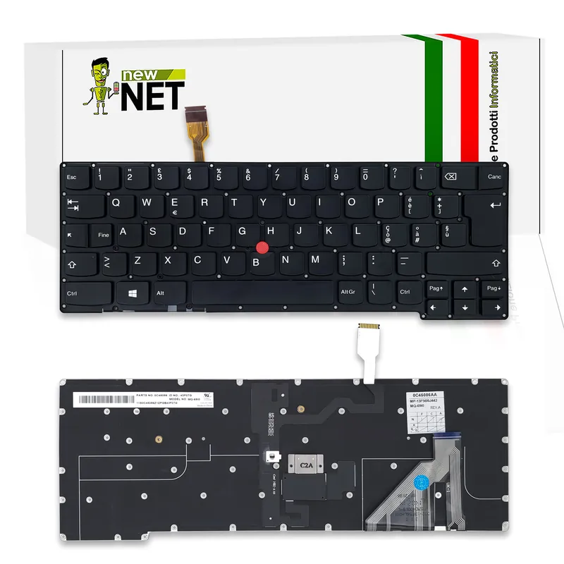 Tastiera per Lenovo ThinkPad X1 Carbon Gen 2 – senza frame, retroilluminata, con trackpoint, nera