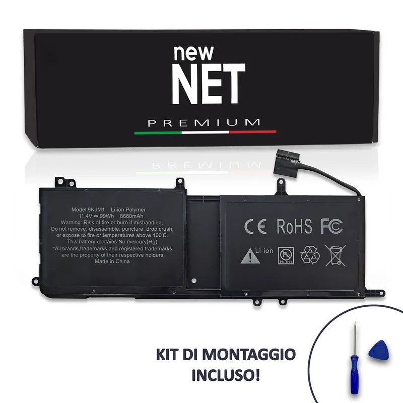 Batteria New Net Premium 9NJM1 per Dell Alienware 15 17 R4 R5 – 11.4V, 8680mAh / 99Wh