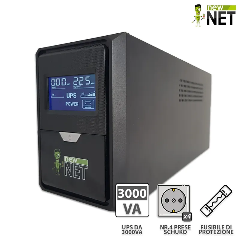 UPS 3000VA 1800W – Gruppo di continuità Stabilizzatore di Tensione Corrente con 4 uscite Schuko