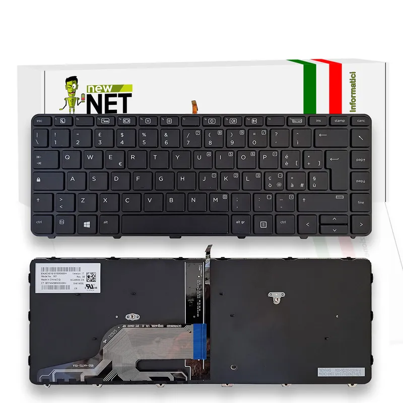 Tastiera retroilluminata per HP ProBook 640 G2, 640 G3, 430 G4, 440 G3, 440 G4 con frame, colore nero