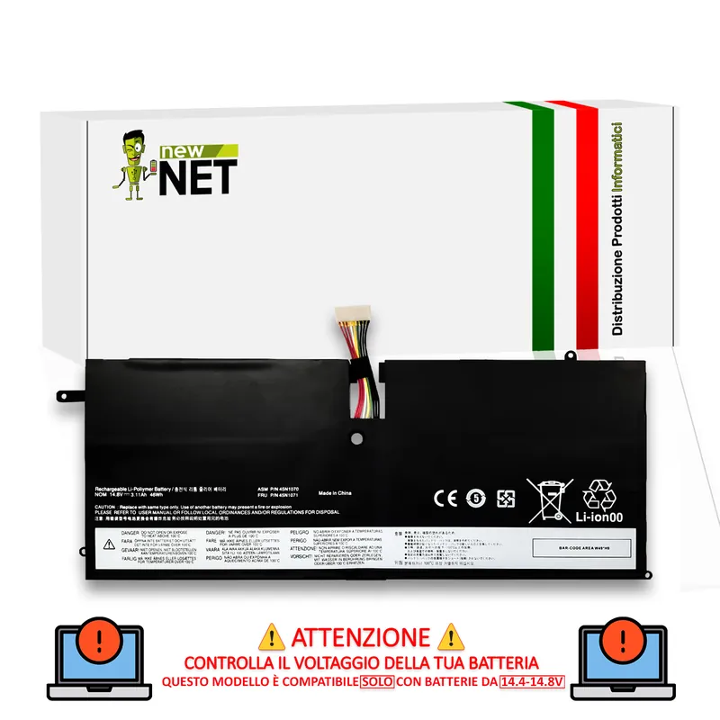 Batteria 45N1071 46Wh per Lenovo ThinkPad X1 Carbon – 14.8V / 3110mAh