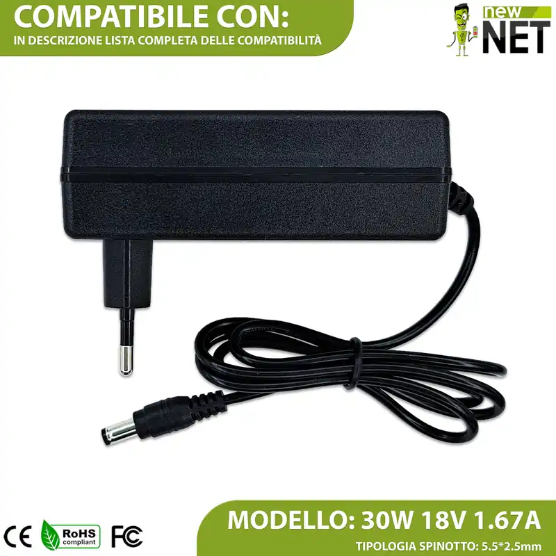 Alimentatore 30W per Amazon Echo Gen 3, 4 – 18V / 1.67A – 5.5×2.5mm