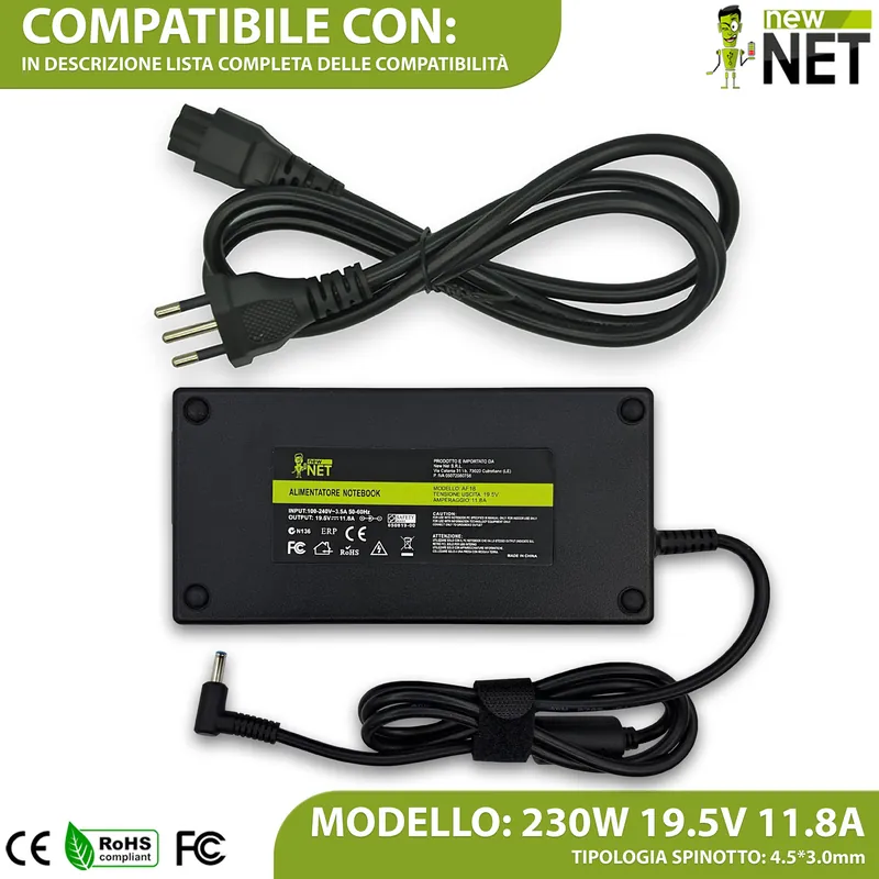 Alimentatore 230W per HP OMEN – 19.5V / 11.8A – 4.5×3.0mm