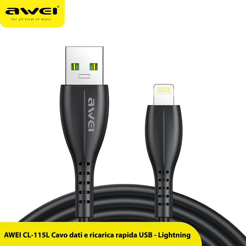 Cavo CL-115L Ricarica Veloce da USB-A a Lightning per Iphone e Ipad- 2.4A / 20W /100 cm – Nero