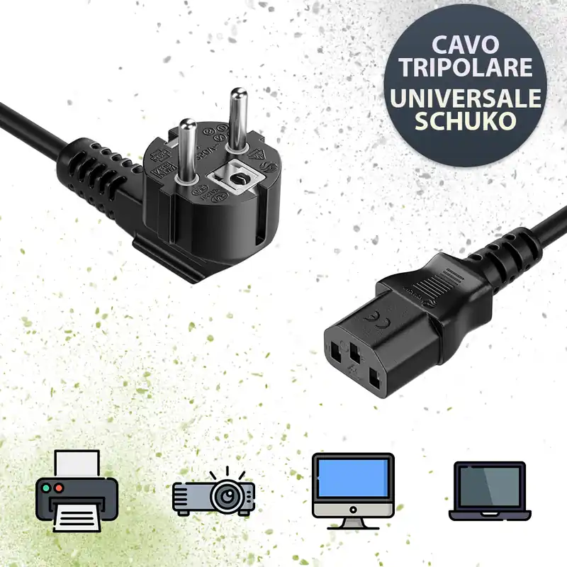 Cavo Alimentazione VDE con Spina Shuko a 90 gradi – C13 F – 100 cm