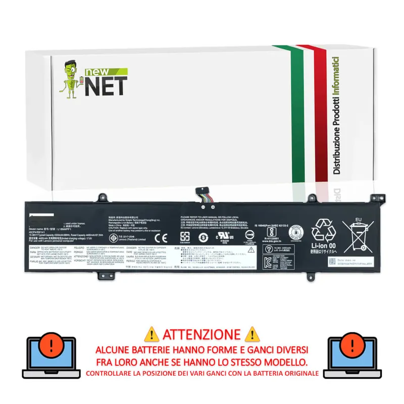 Batteria per Lenovo Yoga L18M4PF1 – 15.36 V / 4500 mAh (flat corto)