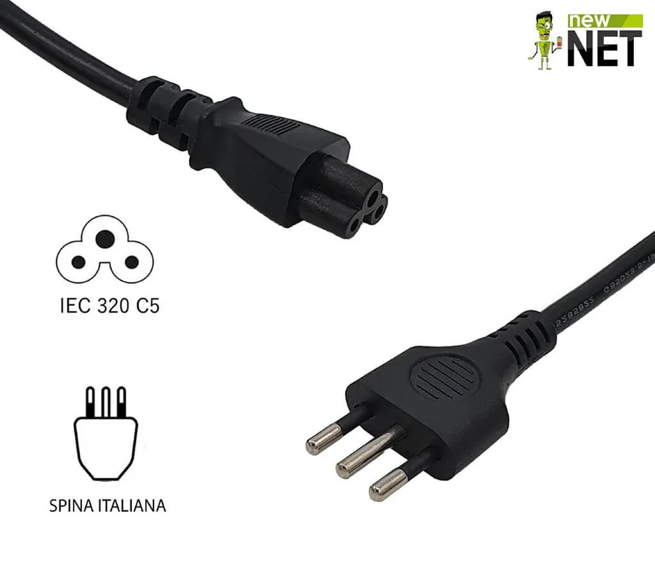 Cavo Alimentazione con Spina Italiana – Connettore 3 Poli – 120 cm