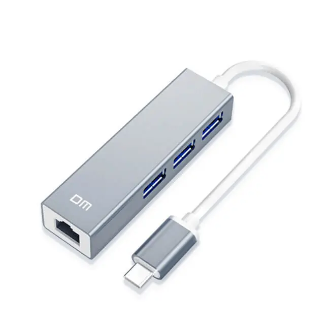 Hub con Interfaccia Type-C 3.0 con 3 porte USB3.0 e 1 porta Ethernet RJ45 100 mbps – Grigio