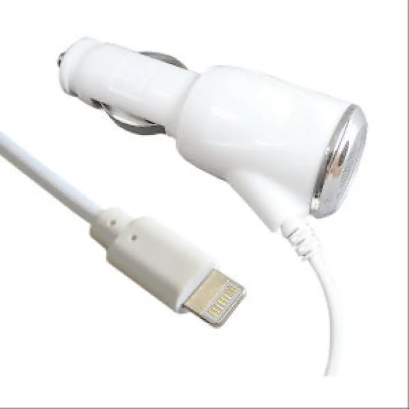 Alimentatore da auto per telefone Apple iPhone / iPod, connettore Lightning, bianco, 2A