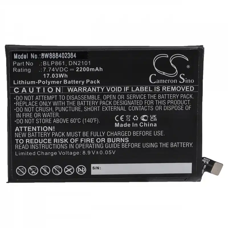 Batteria per OnePlus Nord 2 5G / Nord 2T, BLP861, 2200 mAh